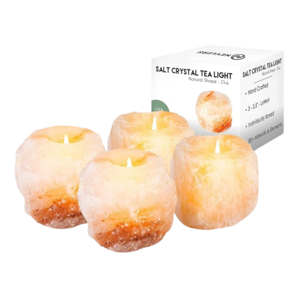 Natural Himalayan Salt Tea Light Candles Holder (4 Pack)